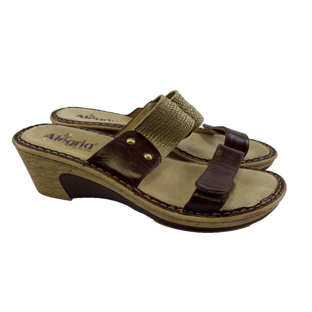 Alegria Lana Brown Classy Sandal Low Heel Slip On Adjustable LAN-102 Sizs 40 9.5